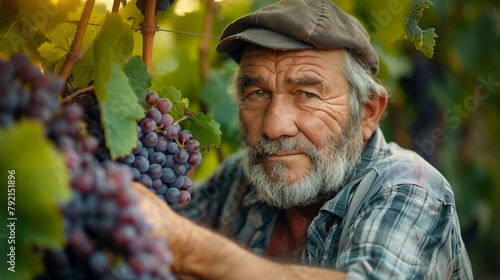 An elderly Moldovan man, an ethnic Romanian in a vineyard. Agriculture farmer in winery photo