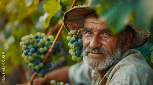 An elderly Moldovan man, an ethnic Romanian in a vineyard. Agriculture farmer in winery