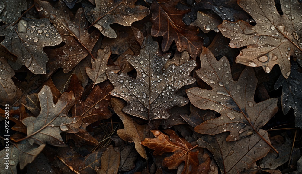 Group of Leaves Covered in Water Droplets