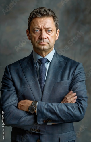 Businessman in Suit and Tie Crossing Arms