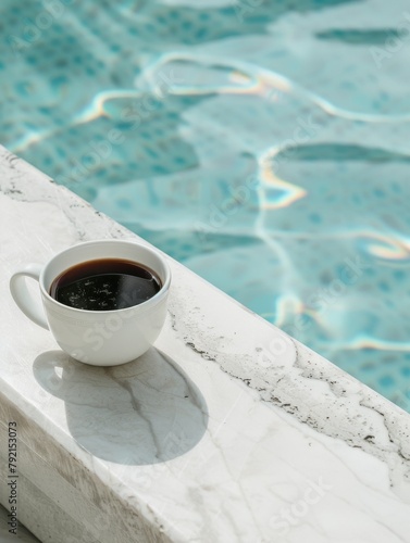 Coffee Cup on Ledge by Pool