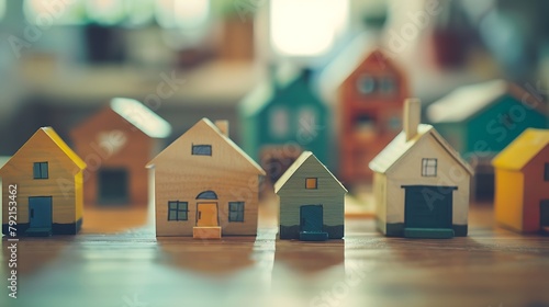 Miniature House Model on Table with Blurred Office Background, Concept of Home Office, Real Estate Investment, Work-Life Balance, and Business Planning