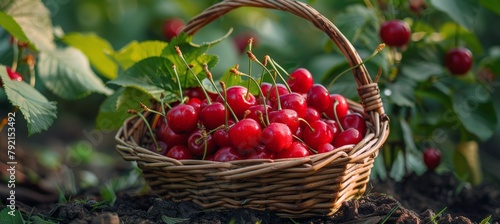 Basket of Cherries in Garden