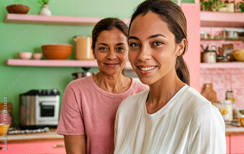 Mother and daughter in their kitchen Mother and daughter in their kitchen