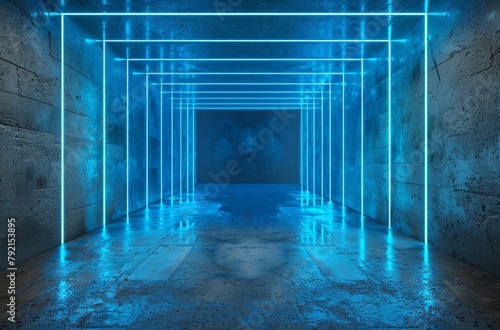 An Empty Room With Blue Neon Lights