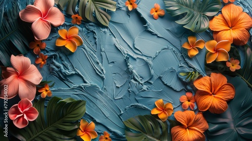 Blue Cake With Orange and Pink Flowers