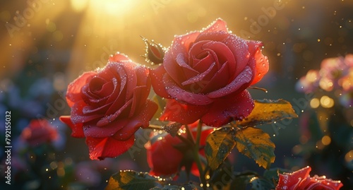 Cluster of Red Roses in Grass