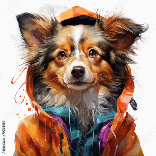 Watercolor Dog dressed in clothes, clipart Illustration, Generative Ai