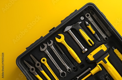 Close-up of toolbox against colored background