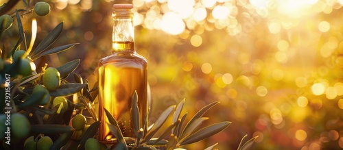 Olive Oil Bottle on Olive Tree