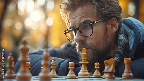 Man playing chess, chess background photo