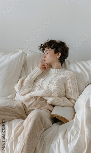 Person Laying on Bed With Book