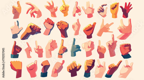 Realistic human hands icons and symbols set. Emoji