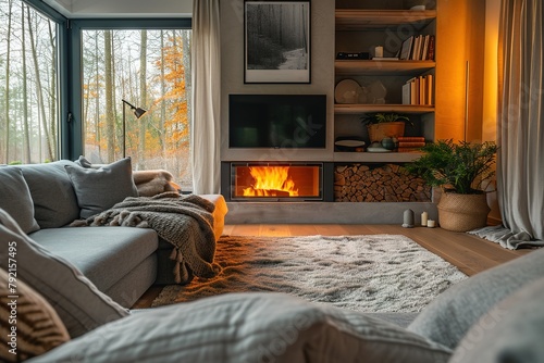 Living room with fireplace