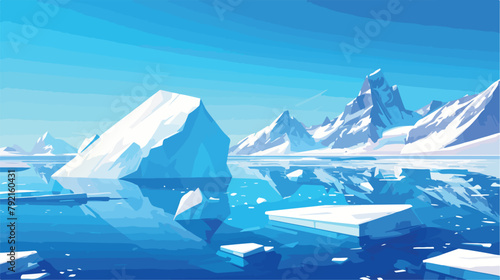Realistic soft fog arctic iceberg ice mountains wit