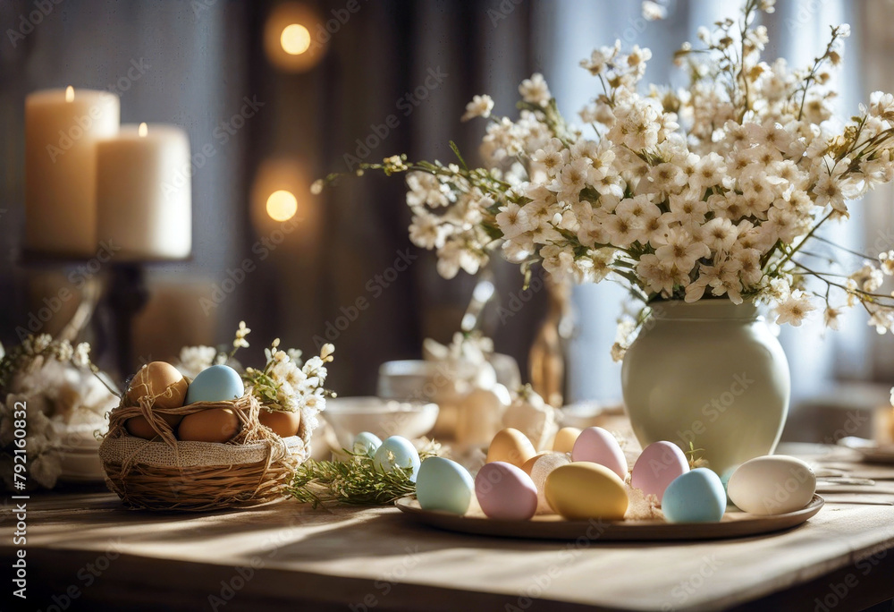 'celebrating Easter stylish decorated Table atmosphere light Background Food Flowers Nature Spring White Room Happy Green Color Celebration Glass Holiday Colorful Plate BeautifulBackground Food'