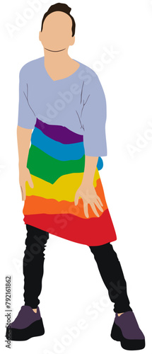 Young non-binary person holding rainbow flag