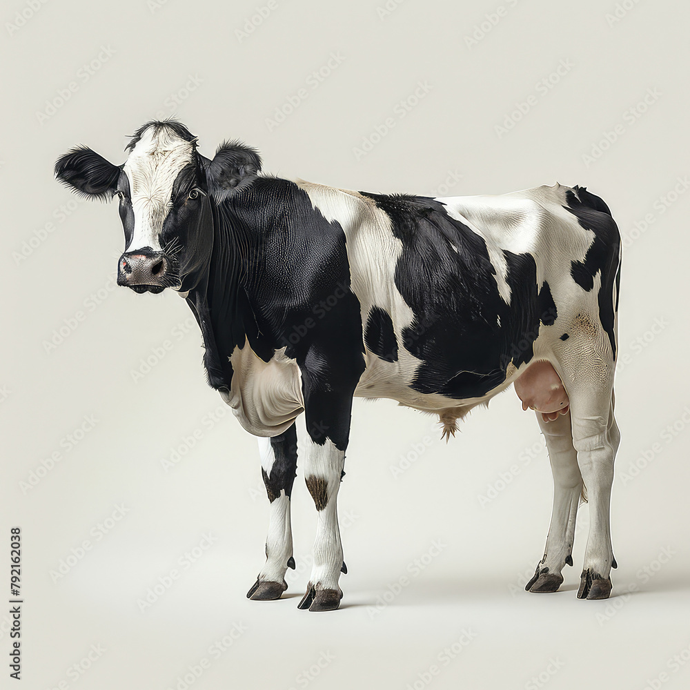 Black and white cow isolated on white background.