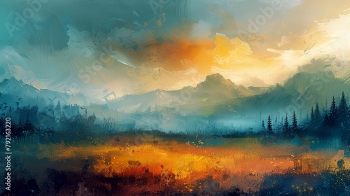 Abstracted landscape with inspiring abstract elements, enticing viewers to travel