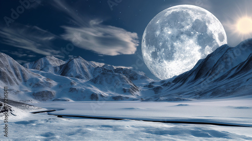Grande lua nas montanhas nevadas - Paisagem  © Vitor