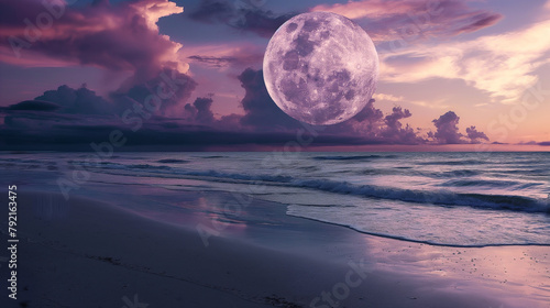 Grande lua na praia - Paisagem photo