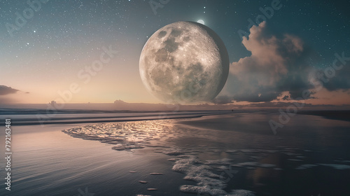 Grande lua na praia - Paisagem photo