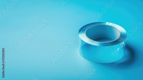 Roll of adhesive tape on blue background