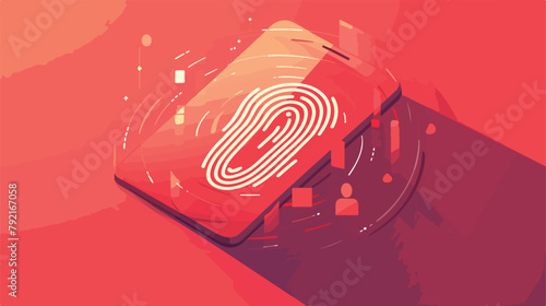 Red touch fingerprint id app with shadows vector il