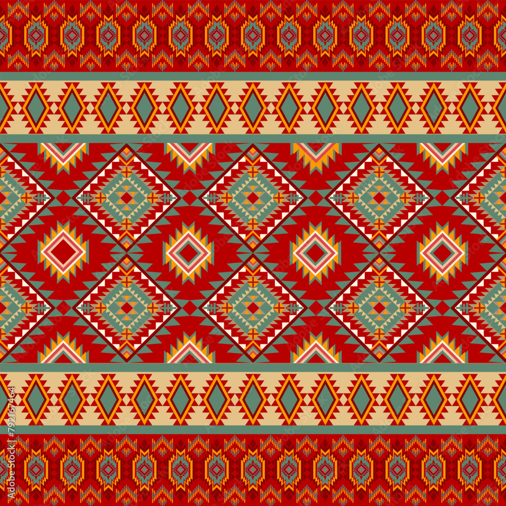 Set of red geometric ethnic oriental traditional seamless pattern design for background, carpet, wallpaper, clothing, wrap, batik, fabric, embroidery style vector illustration.