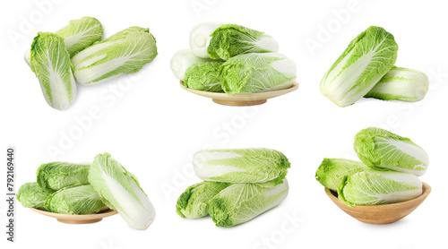 Fresh ripe Chinese cabbages isolated on white, set