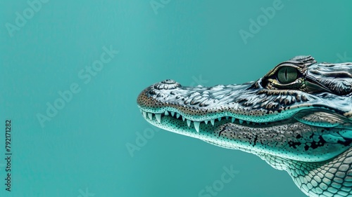 Digital illustration of alligator with detailed scales on teal background