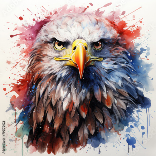Watercolor fireworks eagle and american flag, clipart Illustration, Generative Ai © SantoshArt