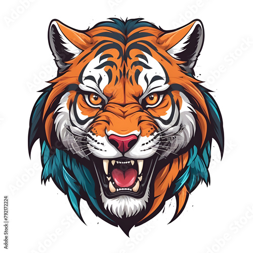 A tiger head with a blue and orange color for t-shirt