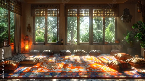 Modern Arabic Muslim Living Room Interior Design ai image