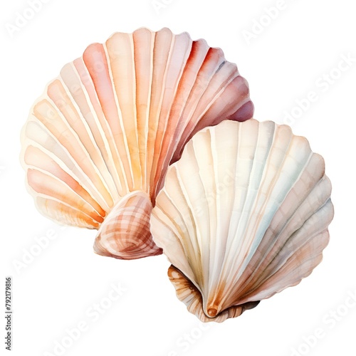 Set of seashells isolated on white background. Watercolor illustration