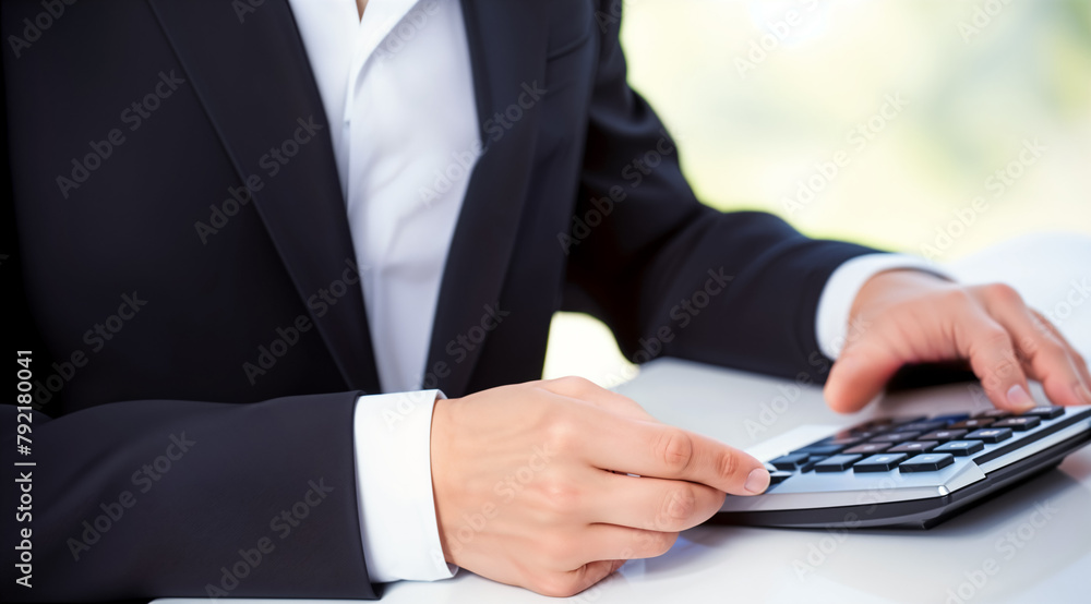 Professional Performing Financial Analysis with a Calculator in an Office Setting - Accounting and Finance Concept. Businessperson in a Suit Using a Calculator at a Desk Professional Performing Financial Analysis with a Calculator in an Office Setting - Accounting and Finance Concept. Businessperson in a Suit Using a Calculator at a Desk
