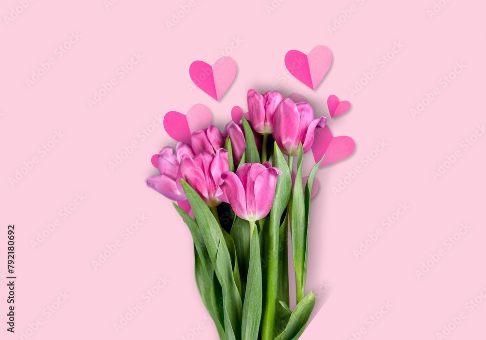 Fototapeta premium Mother's Day, fresh flowers and paper hearts