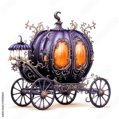 Halloween carriage with pumpkin and candlestick. Vector illustration. photo