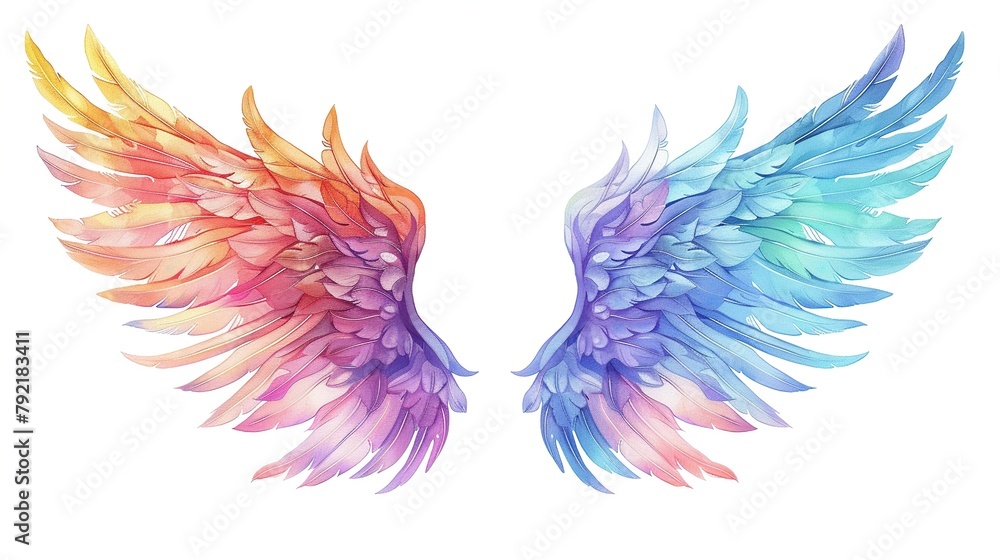 Clipart illustration of rainbow pastel angel wings isolated on white background Clipart illustration of rainbow pastel angel wings isolated on white background
