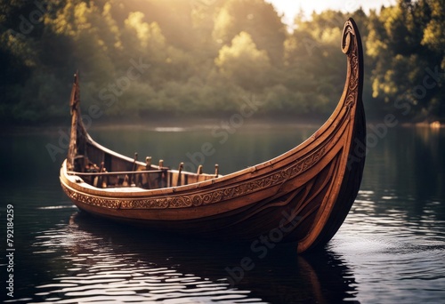 'longboat viking figurehead wooden carved ancient voyage sail journey navigation sea ocean water bow nautical cold winter historic history folklore myth boat celt celtic ship nordic' photo