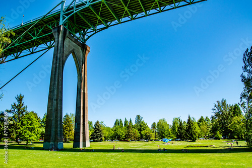 Cathedral Park GRassy MEadow Under St. Johns Bridge Arch in Portland, OR