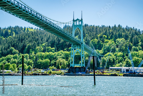 St. Johns Bridge Spanning Over Columbia River to Forest Park in Portland, OR photo
