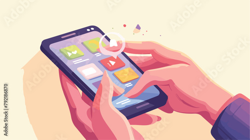 Pair of hands holding smartphone or mobile phone wi photo