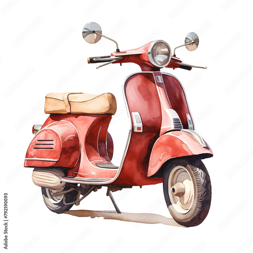 Watercolor vintage scooter isolated on white background. Hand drawn illustration