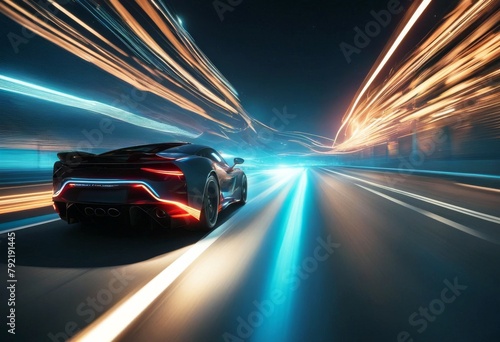 'silhouette car blur sports motion futuristic light effect night road supercar effects acceleration track trails colored created generative ai sport trail' © akkash jpg