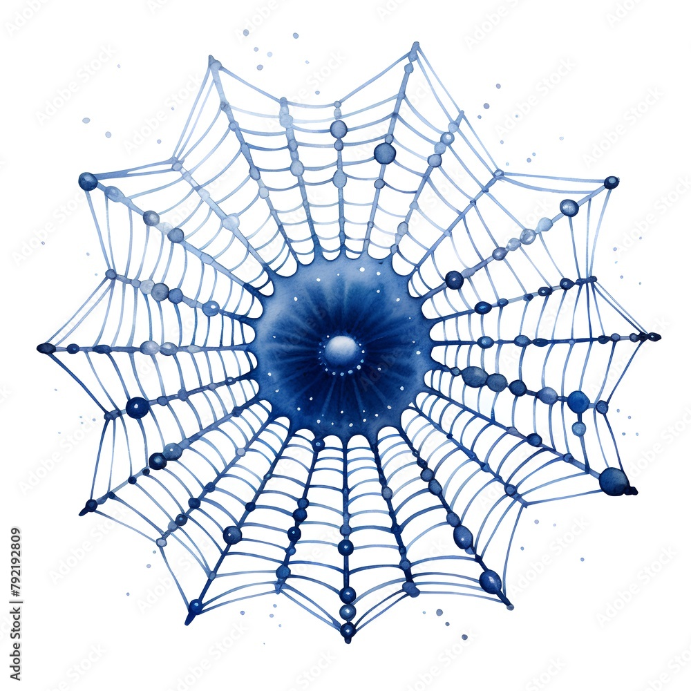 Fototapeta premium Watercolor spider web on white background. Hand drawn vector illustration.