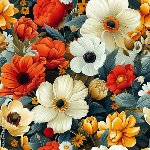 Lively Garden Blooms  Detailed and Vibrant Digital Art