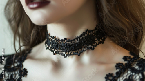 A leather and lace choker necklace a bold accessory that adds a western gothic touch to any outfit. .