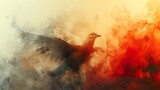 dove of peace flies through a fiery blaze, symbolizing hope amidst turmoil, perfect for powerful messages
