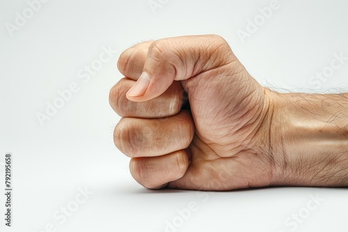 Fist as a symbol of aggression and attack. Backdrop with selective focus and copy space photo